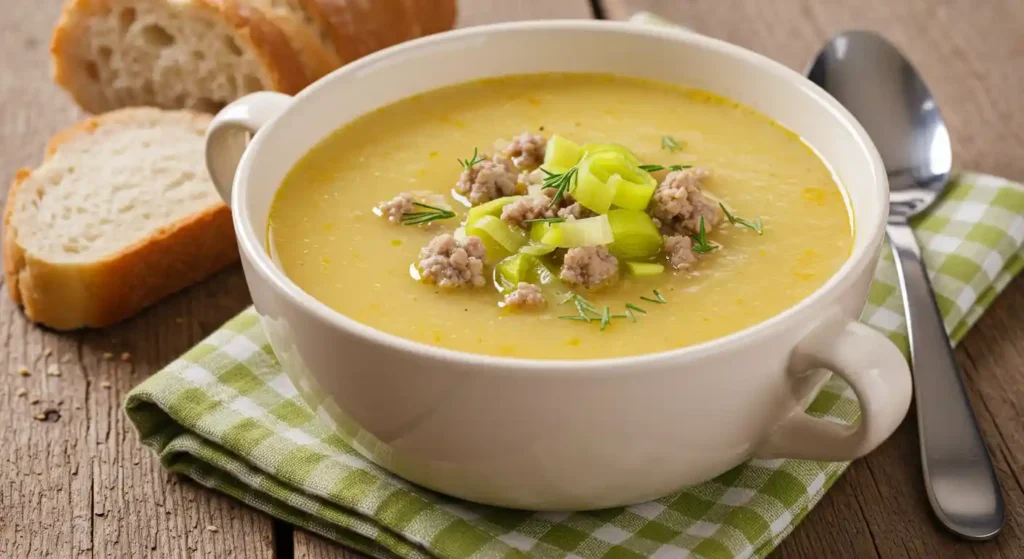 Käse-Lauch-Suppe mit Hackfleisch – eine herzhafte Variation des Klassikers.