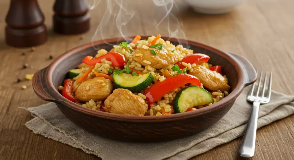 reispfanne mit hähnchen